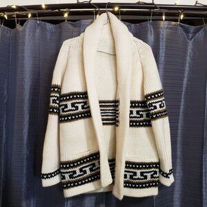 Hand Crocheted Vintage Sweater from Mexico - Cream, Greenish Brown, & Black,